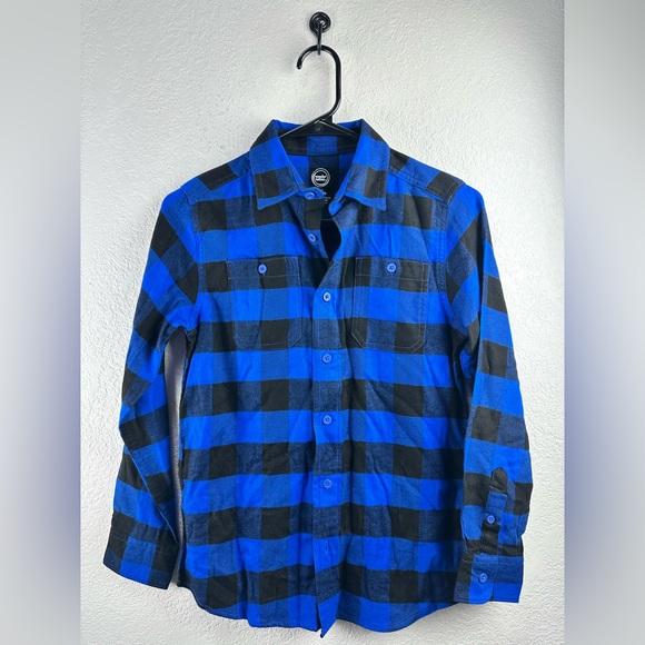 Wonder Nation Boy’s Casual Blue/Black Checkered Button Down Shirt Size L - Picture 1 of 6